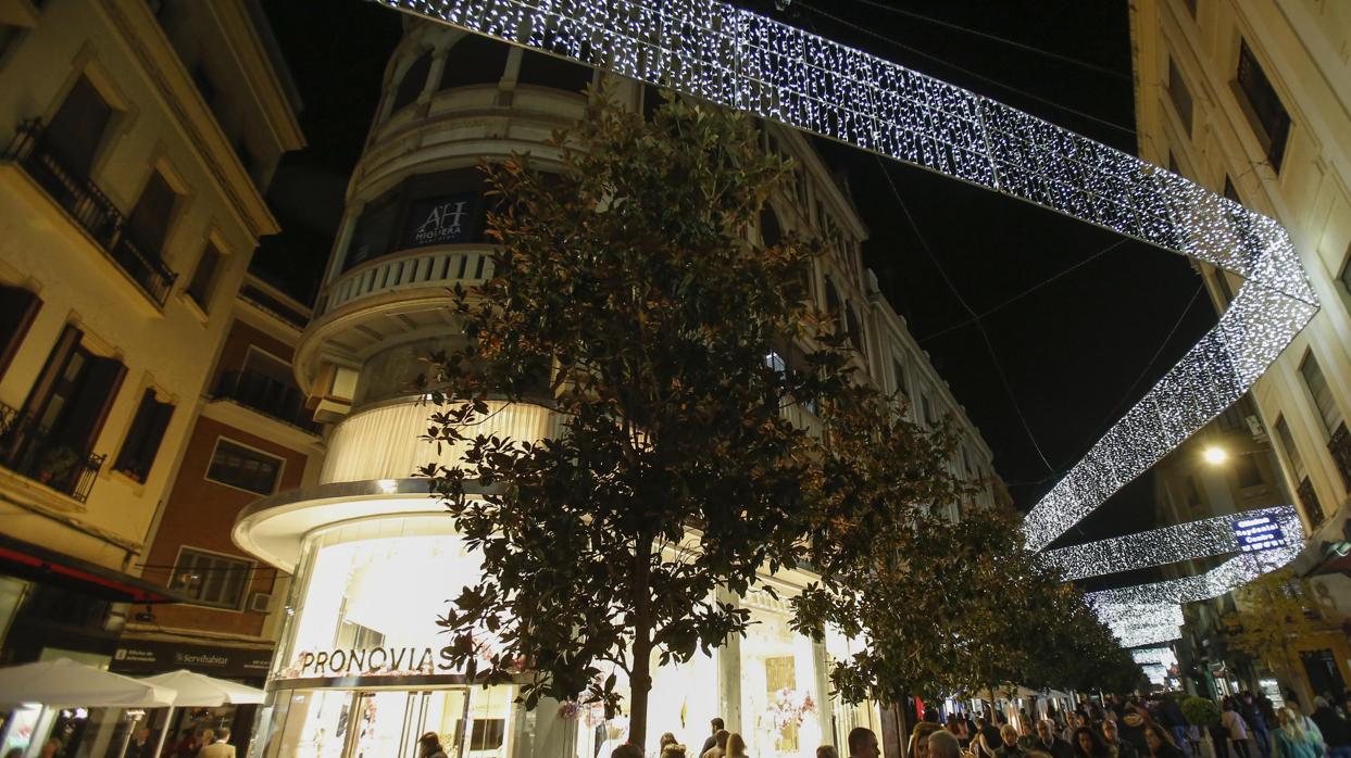 Detalle del alumbrado de Navidad en la calle Cruz Conde