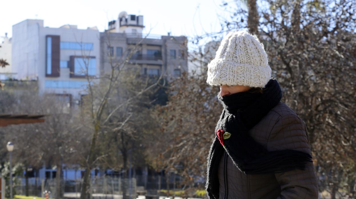 Una persona se protege contra el frío en Córdoba