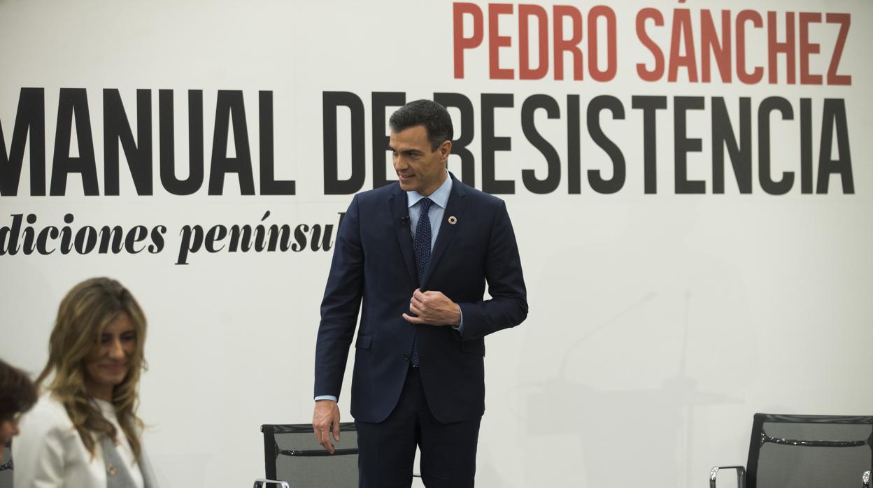 El presidente del Gobierno, Pedro Sánchez, durante la presentación de su libro, «Manual de resistencia»
