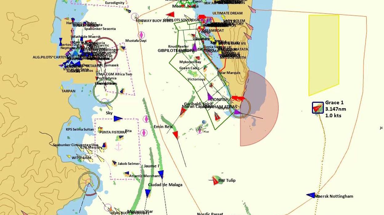 Captura de pantalla enviada por Gibraltar donde se observa la posición del buque cuando fue abordado
