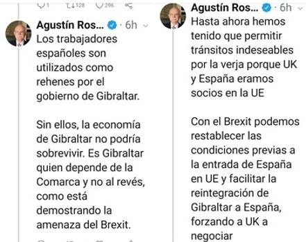 Capturas del hilo sobre Gibraltar abierto por Rosety en su cuenta de Twitter