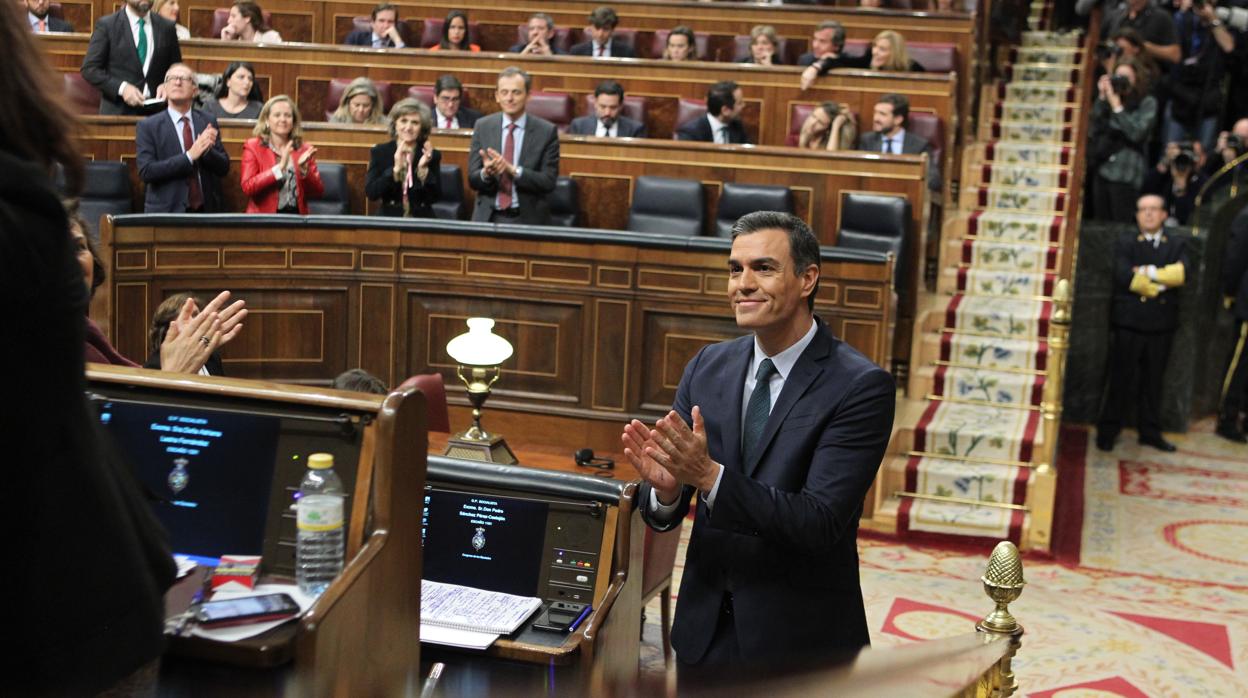 Pedro Sánchez, durante la sesión de investidura en el Congreso de los Diputados
