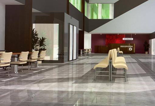 Infografía con el hall de entrada del nuevo centro hospitalario