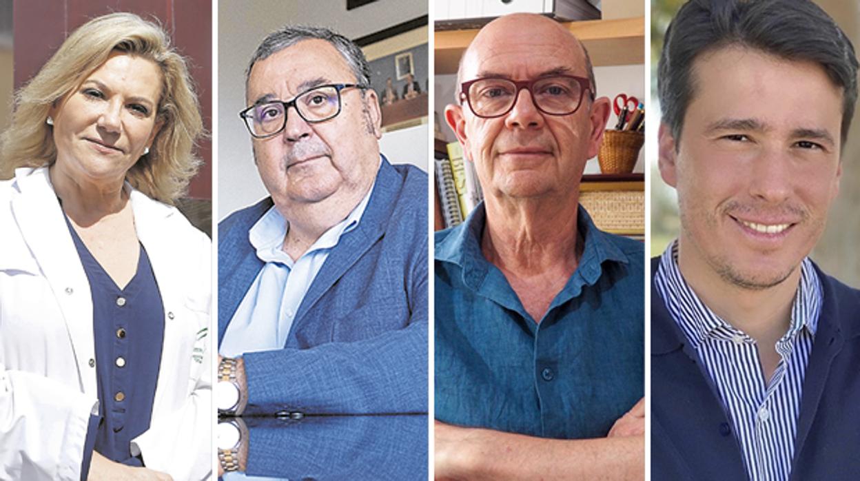 De izquierda a derecha: Inmaculada Salcedo, portavoz del comité asesor del Coronavirus en Andalucía; Antonio Arenas, catedrático de la Facultad de Veterinaria de Córdoba; Eduardo Briones, director de la Unidad de Salud Pública en Sevilla; Nicola Lorusso, epidemiólogo y asesor técnico de la Dirección de Salud Pública