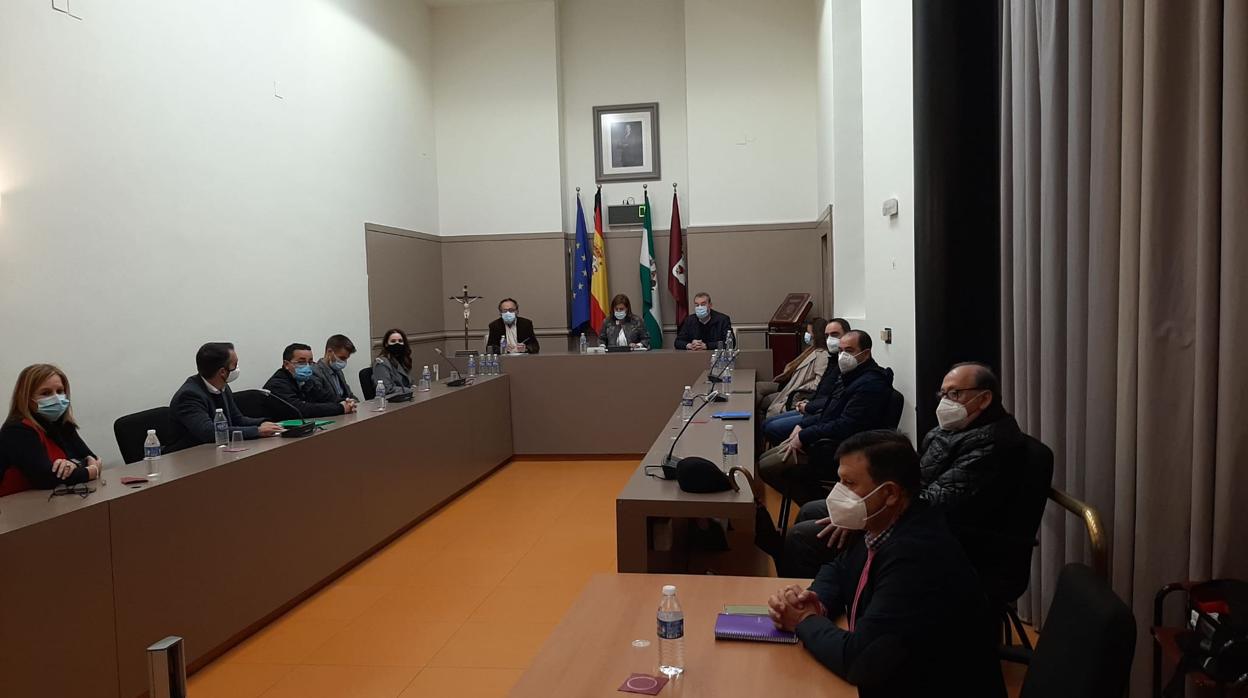 La alcaldesa de Baena, Cristina Piernagorda (PP), en el centro preside el Pleno extraordinario para dictaminar la condición de no adscrito del edil tránsfuga