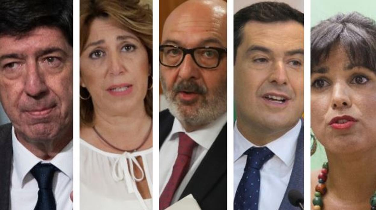 De izquierda a derecha, Juan Marín, Susana Díaz, Alejandro Hernández, Juanma Moreno y Teresa Rodríguez