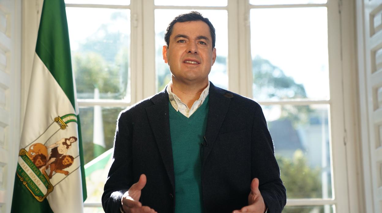 El presidente de la Junta Juanma Moreno en su alocución el día de las vacunas