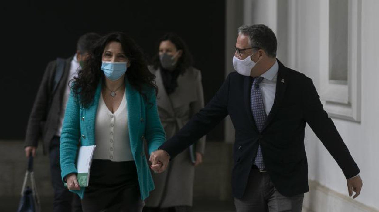 Elías Bendodo estrecha la mano de la consejera de Asuntos Sociales Rocio Ruiz (Cs)