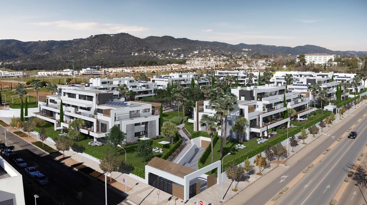 Infografia con la imagen que tendrá la futura promoción «Oasis Homes» de Neinor en la Arruzafa