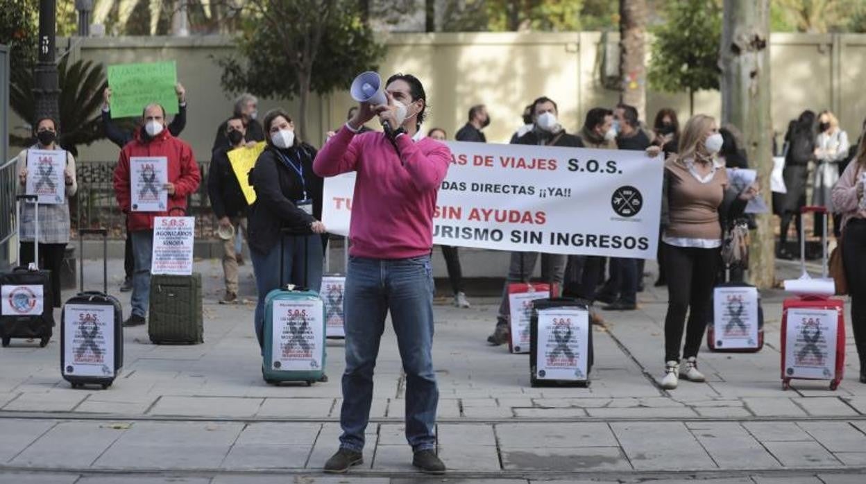 Protesta de trabajadores de agencias de viajes en diciembre pasado en Sevilla