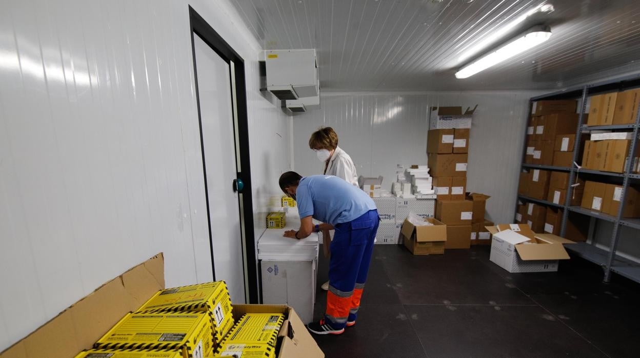 Un enfermero recoge dosis en el almacén del Distrtito para ponerlas en La Fuensanta