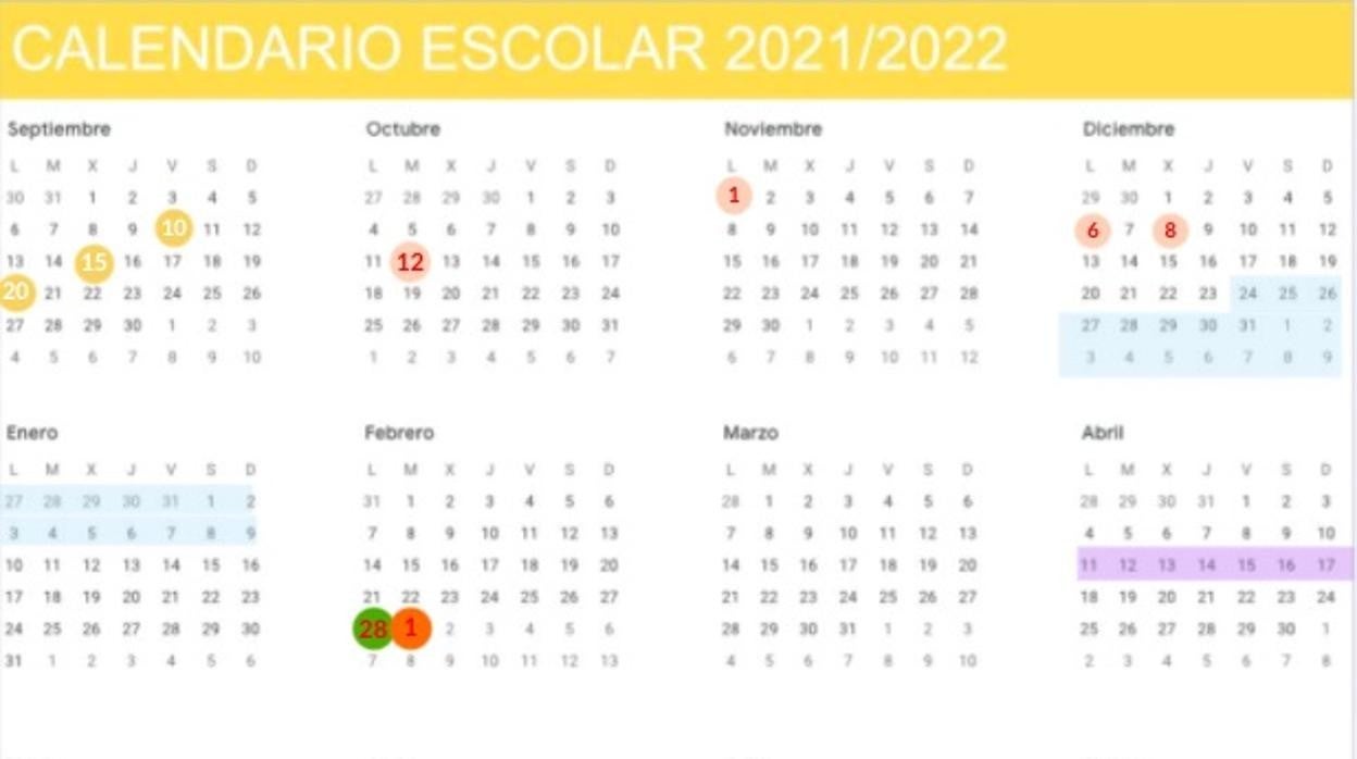Calendario escolar de Cádiz para el curso 2021/2022