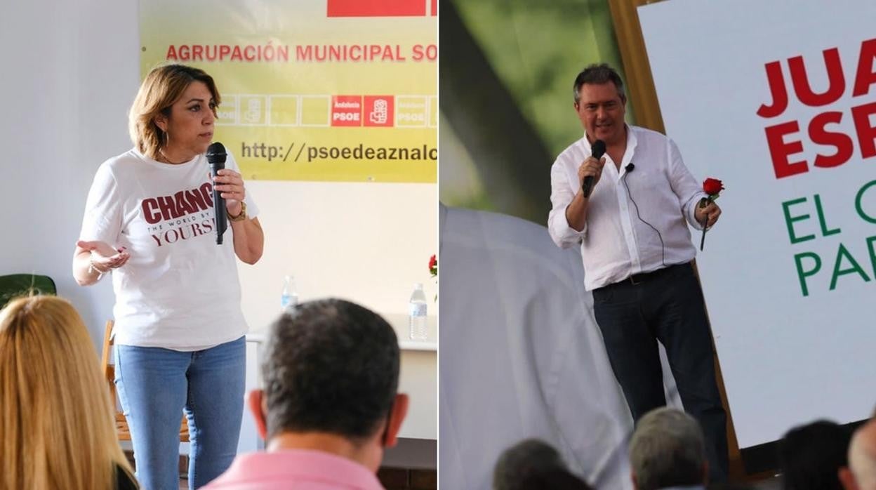 Susana Díaz y Juan Espadas en actos de campaña de las primarias socialistas andaluzas