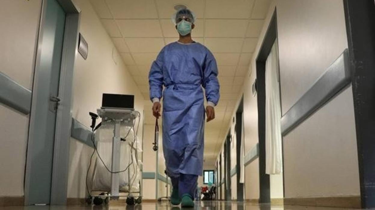 Un sanitario camina por un pasillo en el Hospital Reina Sofía de Córdoba