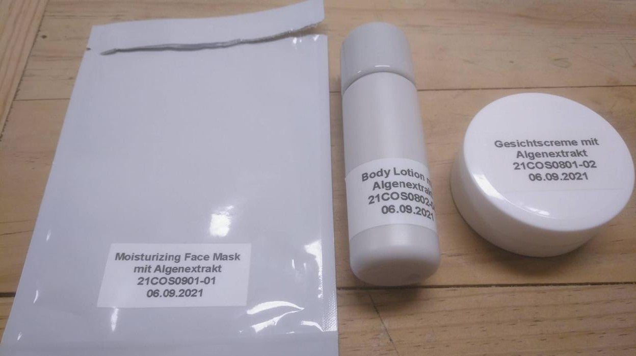 Imagen de las muestras de productos cosméticos elaborados para estas pruebas