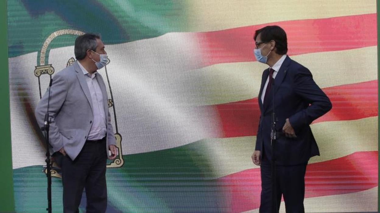 Juan Espadas y Salvador Illa en una reunión que han mantenido esta semana en la sede del PSOE andaluz