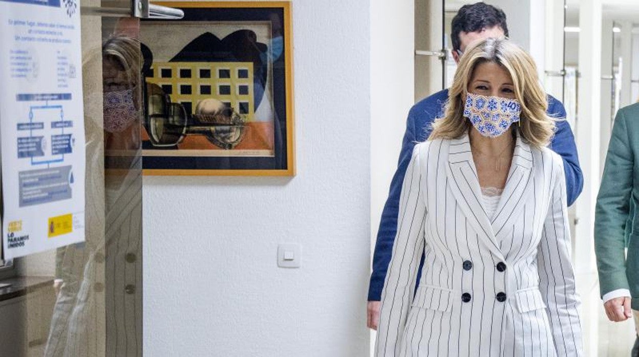 La ministra de Trabajo, Yolanda Díaz, este jueves en Sevilla
