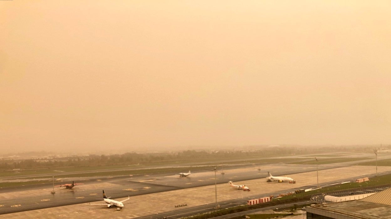 Estampa que ha dejado la calima en el Aeropuerto de Málaga.