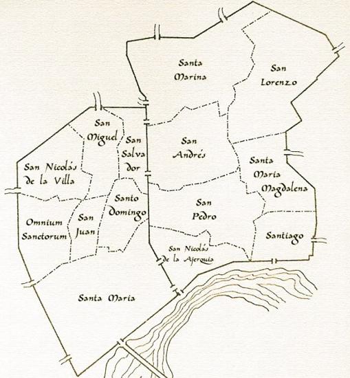 Mapa de la medina y la jerquía con las 14 collaciones primigenias