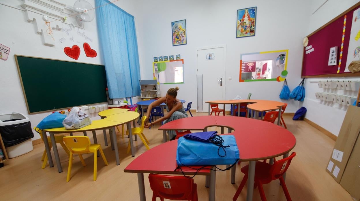 Interior de un aula de 3 años en un colegio de Córdoba antes de empezar el curso actual 2021/2022