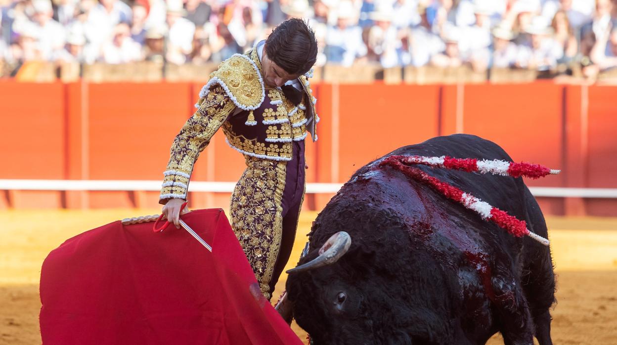 El diestro Pablo Aguado, en la lidia al primero de su lote