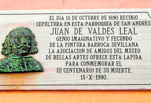 Lápida en la iglesia de San Andrés que indica el lugar de enterramiento del pintor