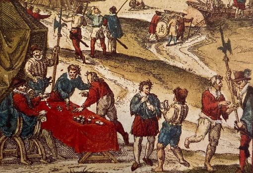 Marineros cobrando el salario, detalle de una obra de siglo XVI