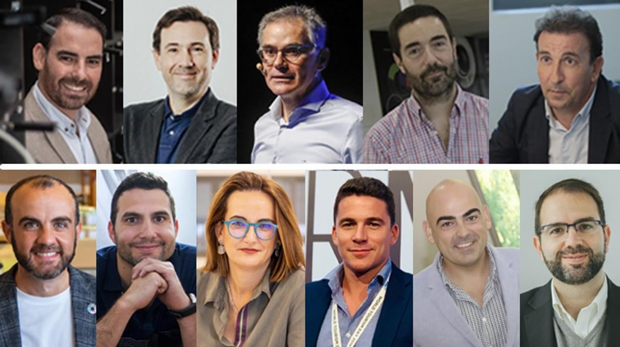 De izquierda a derecha y de arriba abajo, José González (Galgus), José Murillo (Sofiathinks), Juan Martínez Barea (Universal DX), Tom Horsey (Inonic.Fund), José Miguel López Catalán (Genera Games), Alejandro Costa (CyG), David Troya (Glamping Hub), Ana Molina (Odders Lab), Antonio Bustamante (CheKin), Sam Brocal (Media Interactiva) y Héctor García (Geographica)