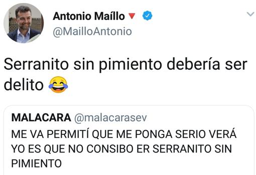 Mensaje de Maíllo en Twitter