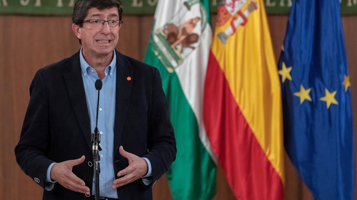 Juan Marín, durante su comparecencia tras la reunión de este martes