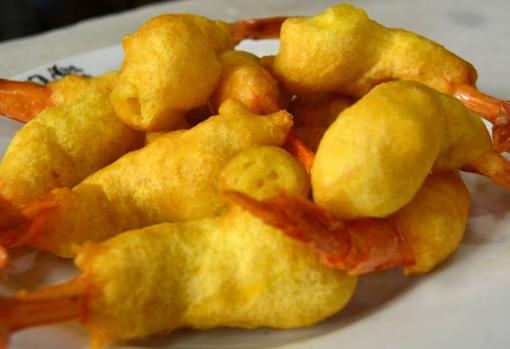 Detalle de las gambas rebozadas