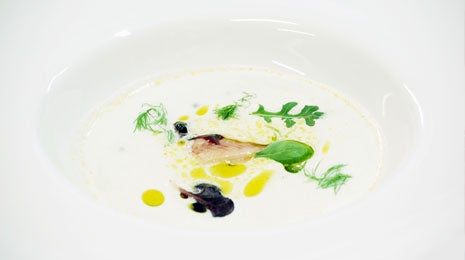 Ajoblanco de almendras con anguila ahumada y moras - Gurmé