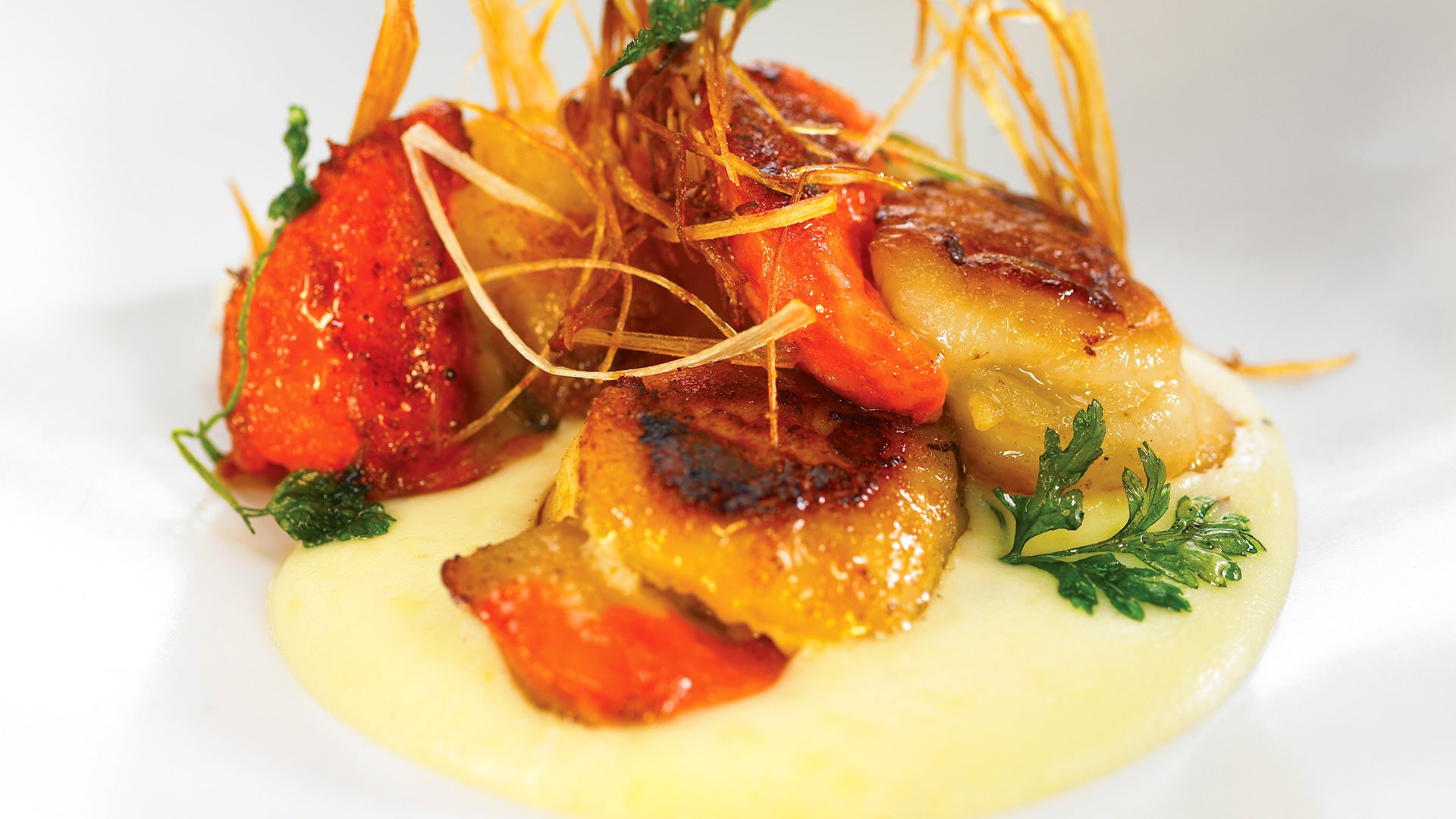 Crema de puerro con cigalas salteadas - Gurmé