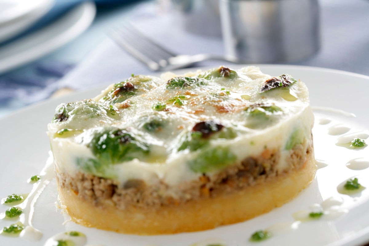 Parmentier de coles de Bruselas y ternera