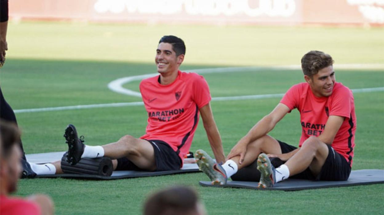 Carlos Fernández y Alejandro Pozo, en un entrenamiento de pretemporada