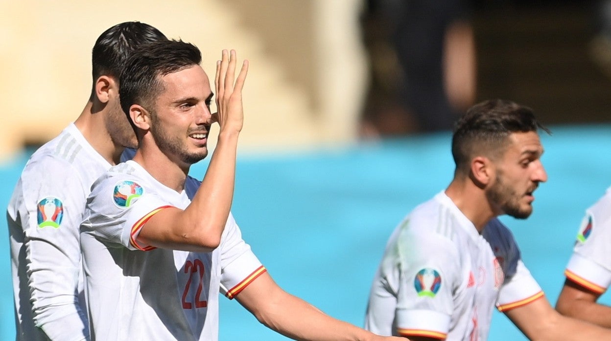 Sarabia celebra su gol en el Eslovaquia-España de la Eurocopa