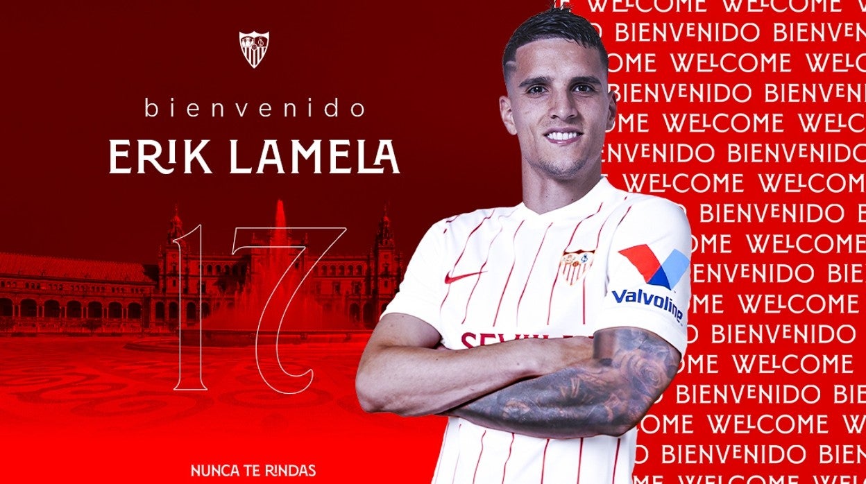 Erik Lamela posa con la camiseta del Sevilla FC