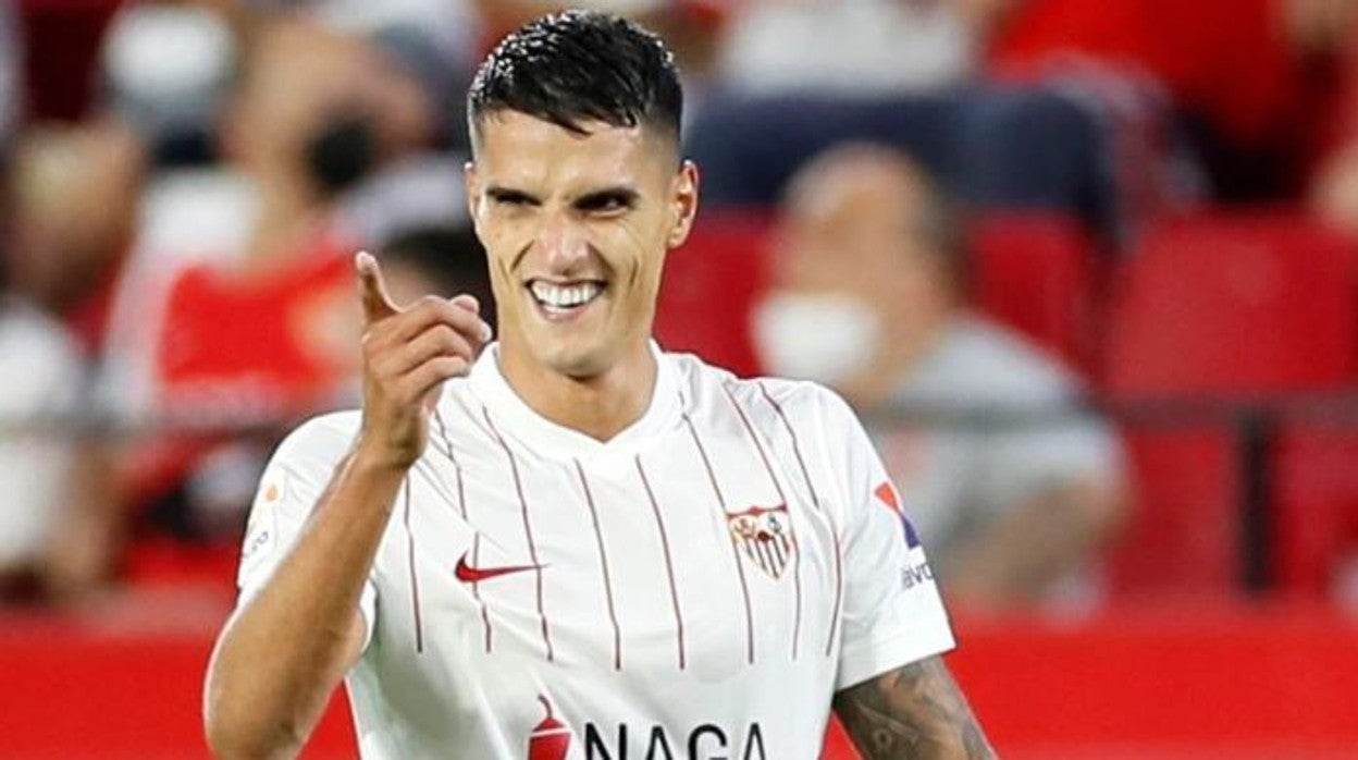 Lamela celebra un gol con el Sevilla FC