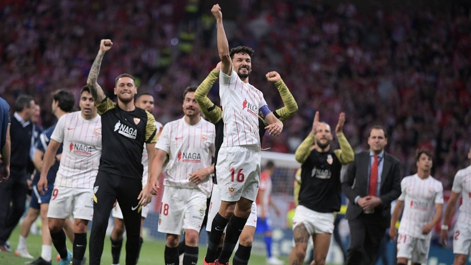 La celebración Sevilla de la clasificación para la Champions tras el partido contra el Atlético