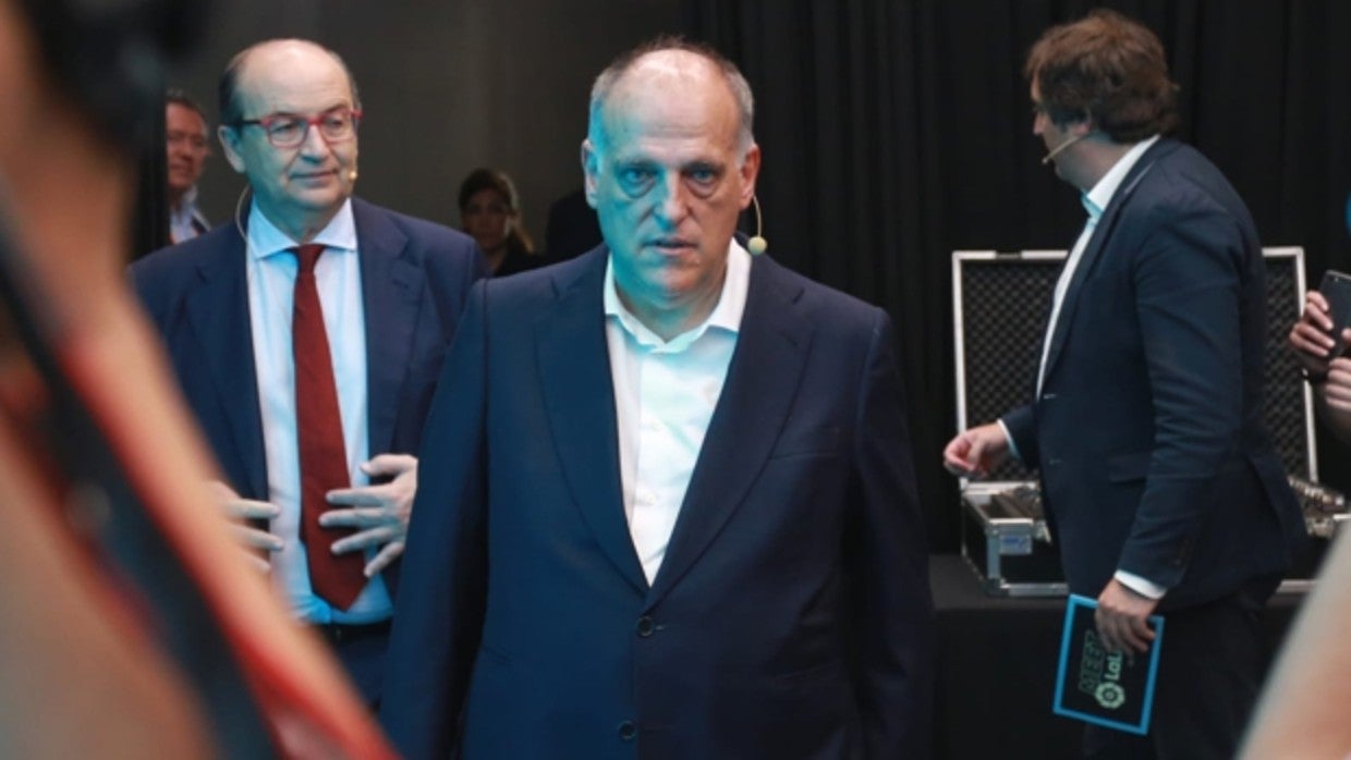 Javier Tebas, presidente de LaLiga, en el acto que ha tenido lugar este miércoles en Sevilla este miércoles