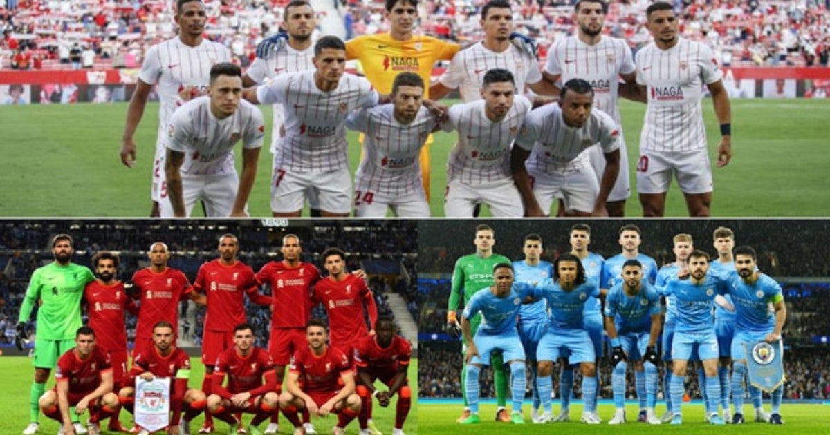 Imágenes de alineaciones del Sevilla, Liverpool y City
