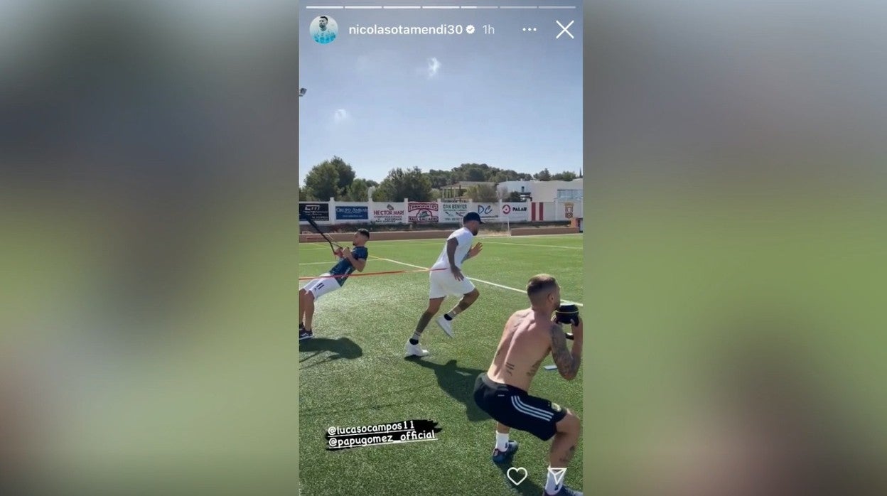 El intenso entrenamiento de Papu Gómez y Ocampos en Ibiza