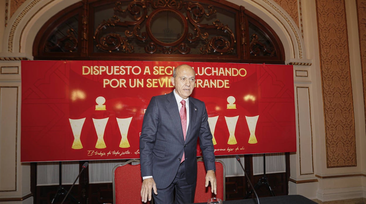 José María Del Nido Benavente, en una rueda de prensa previa a la última Junta General de Accionistas del Sevilla