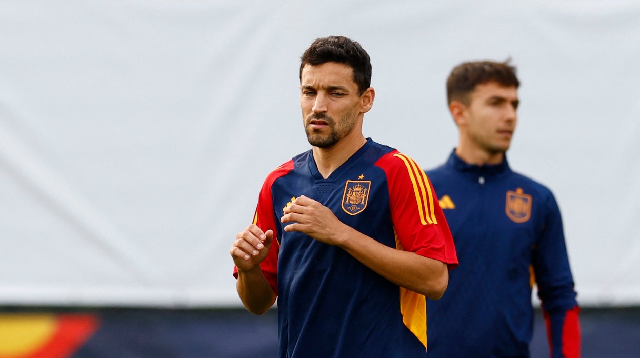 El palaciego Jesús Navas en el entrenamiento previo a la final de la Nations League