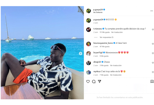 Comentario de Nianzou a Pape Gueye en Instagram en el que le pregunta por su decisión