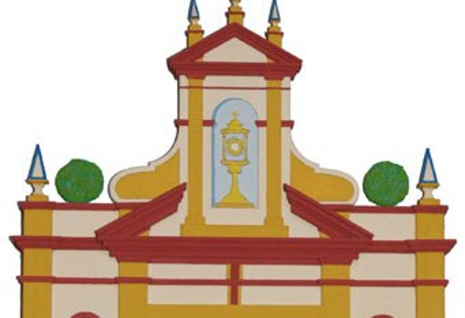 Detalle de la portada del Corpus Christi de 2008 con la fachada de la capilla de la Carretería