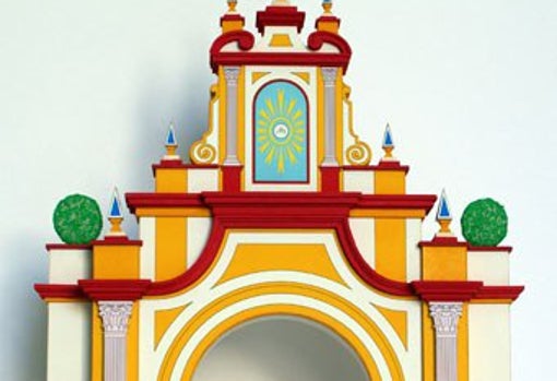 Detalle de la portada del Corpus Christi de 2009 con la fachada de la capilla de Montesión