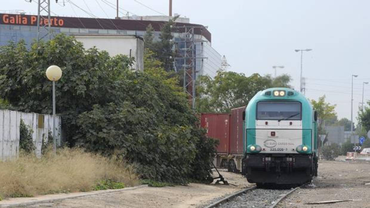 El tren de mercancías, a su llegada al Puerto de Sevilla