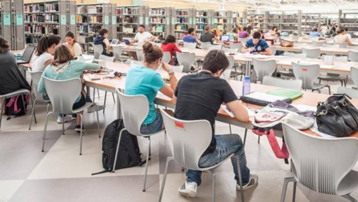 Imagen de estudiantes universitarios en la biblioteca