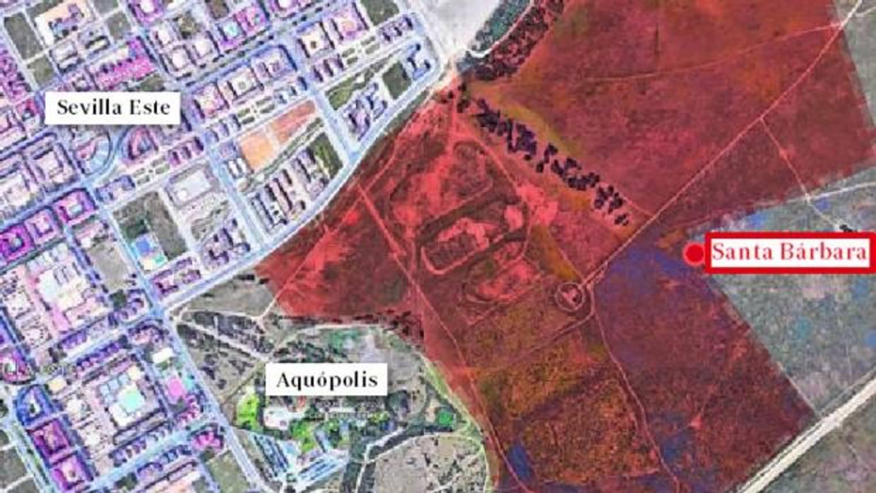 Las dos parcelas que Duse tiene cerca del aeropuerto y Sevilla Este, donde el PGOU permite construir 13.000 viviendas